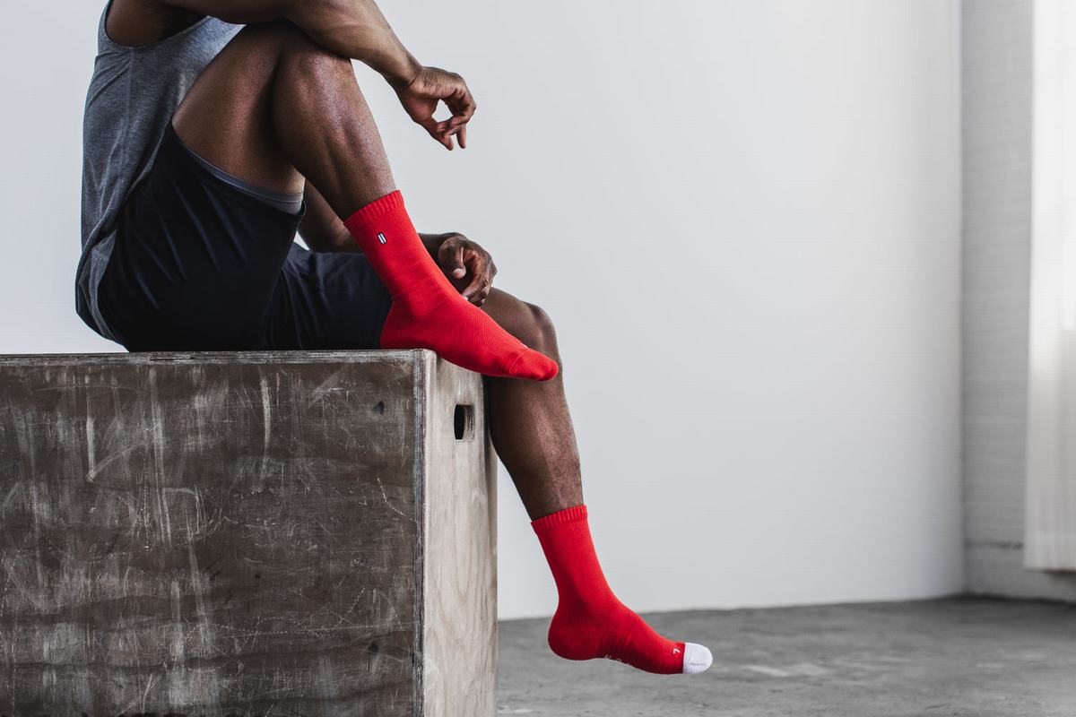 Nobull Crew Men's Socks Red White | Australia (WX4692)